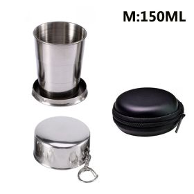 Stainless Steel Folding Cup; Portable Ultralight Collapsible Travel Cup; Outdoor Retractable Drinking Glass & EVA Case Set; Foldable Cup With Key (size: M 150ML)